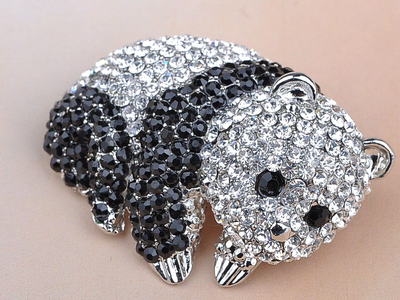 Black White Panda Bear Cub Animal Convertible To Pendant Brooch Pin