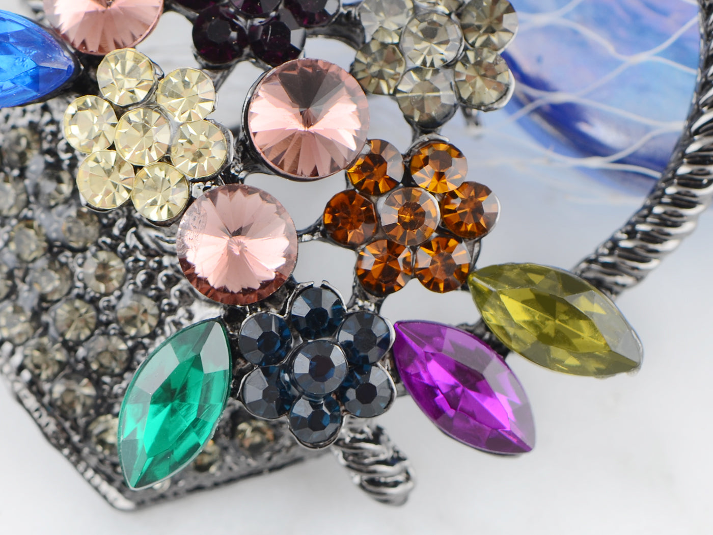 Gun Pink Topaz Green Spring Floral Square Basket Brooch Pin