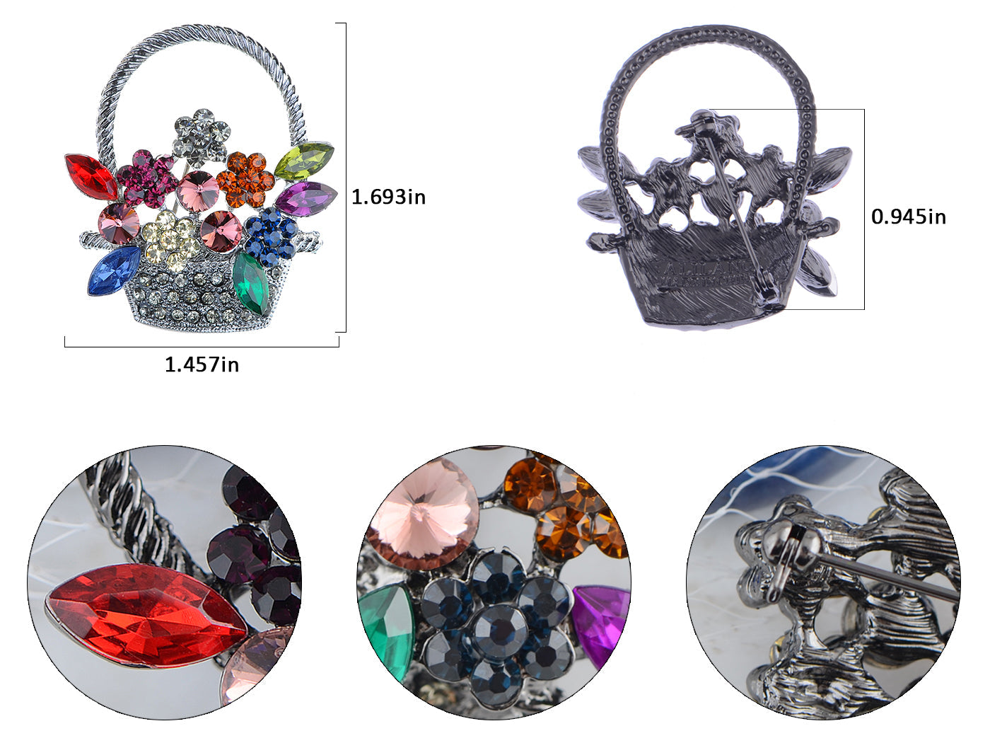 Gun Pink Topaz Green Spring Floral Square Basket Brooch Pin