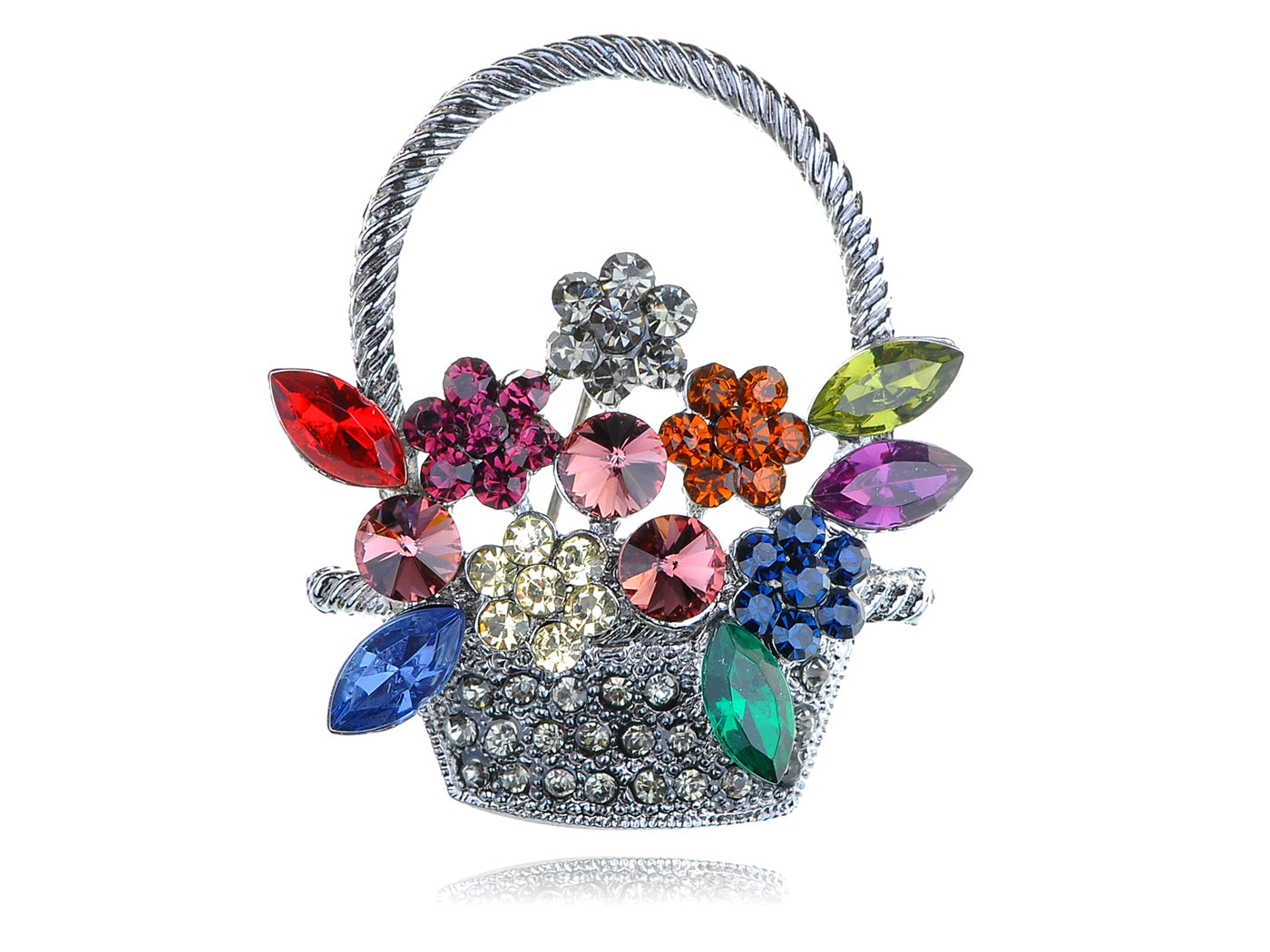 Gun Pink Topaz Green Spring Floral Square Basket Brooch Pin