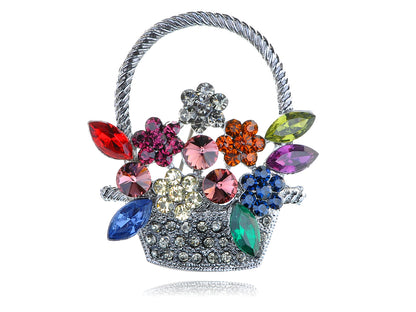 Gun Pink Topaz Green Spring Floral Square Basket Brooch Pin