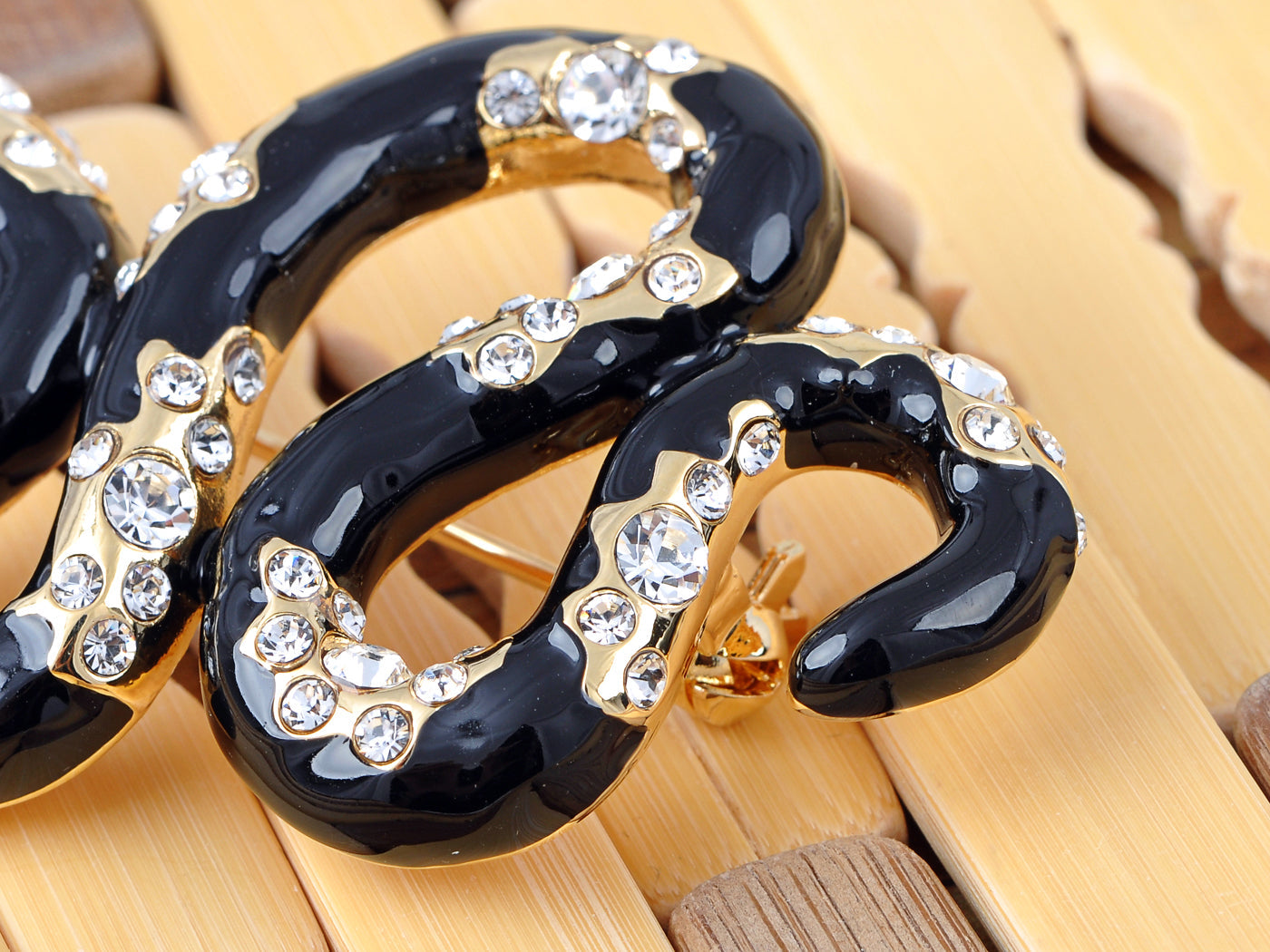 Elements Black Enamel Paint Slithering Rattle Snake Pin Brooch