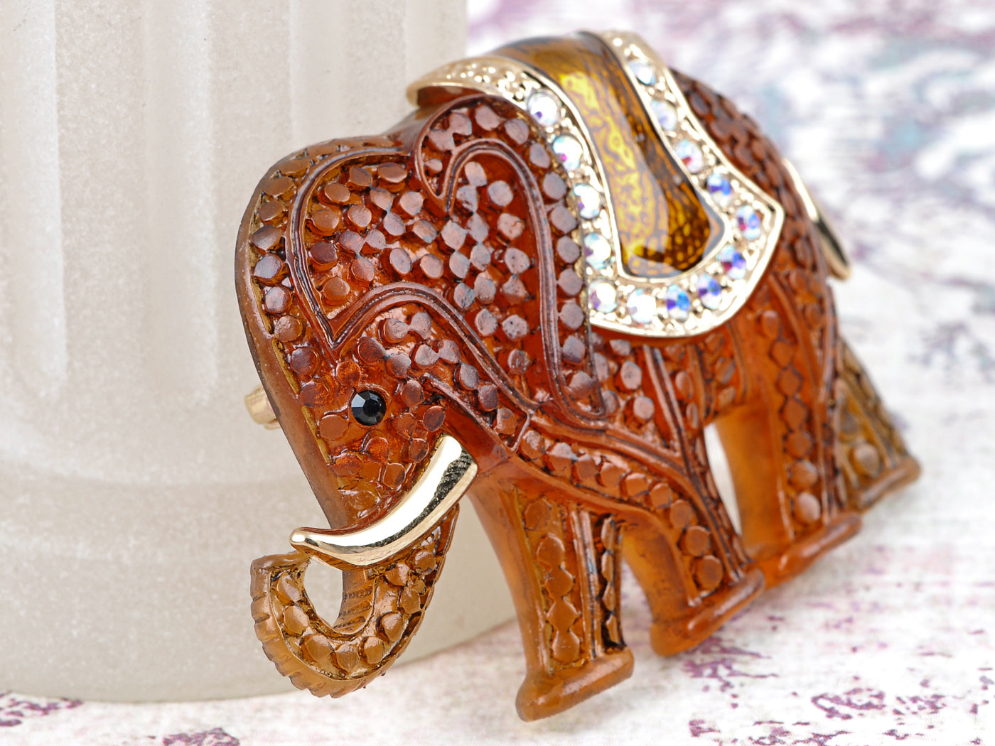 Matte Orange Iridescent African Elephant Brooch Pin