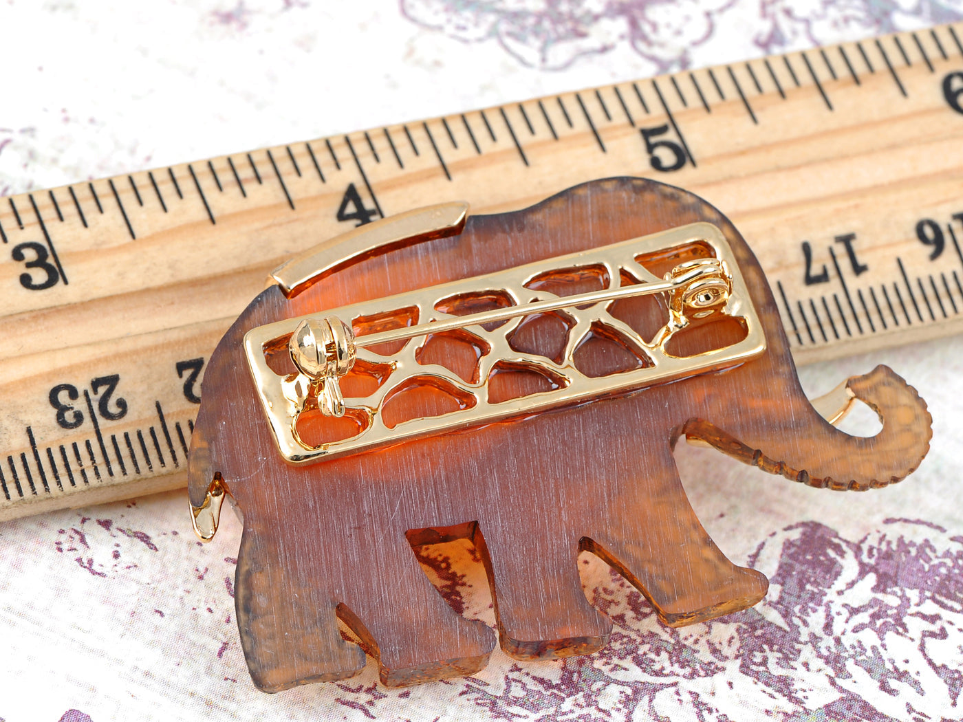 Matte Orange Iridescent African Elephant Brooch Pin