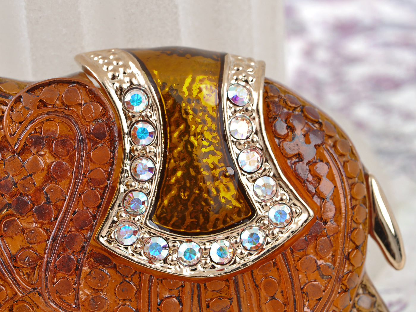 Matte Orange Iridescent African Elephant Brooch Pin