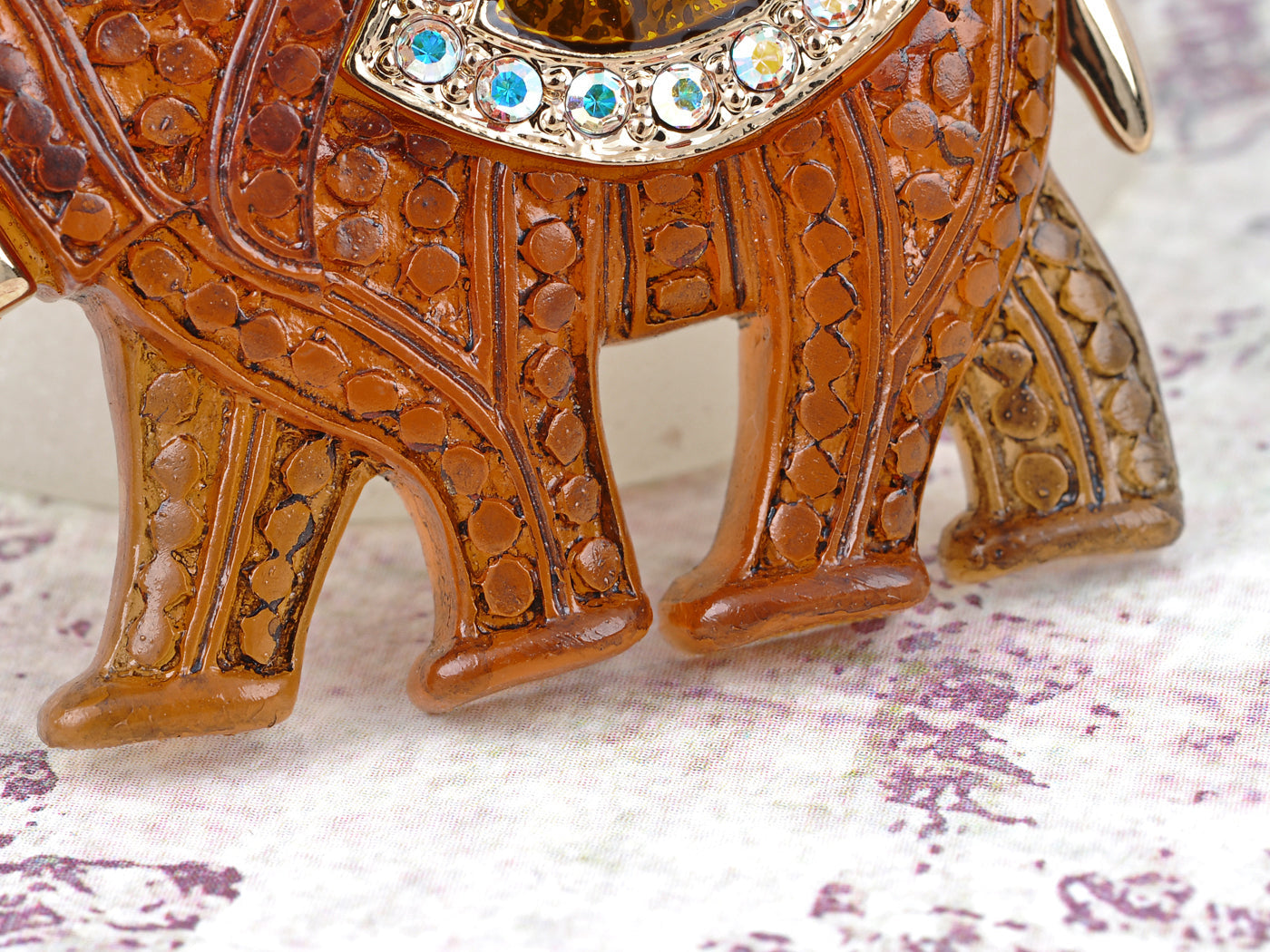 Matte Orange Iridescent African Elephant Brooch Pin