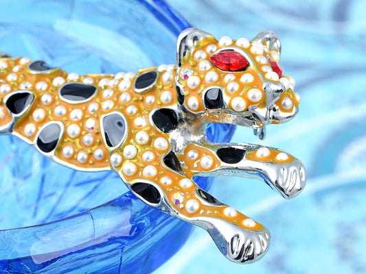 Elements Orange Painted Prowling Leopard Pin Brooch