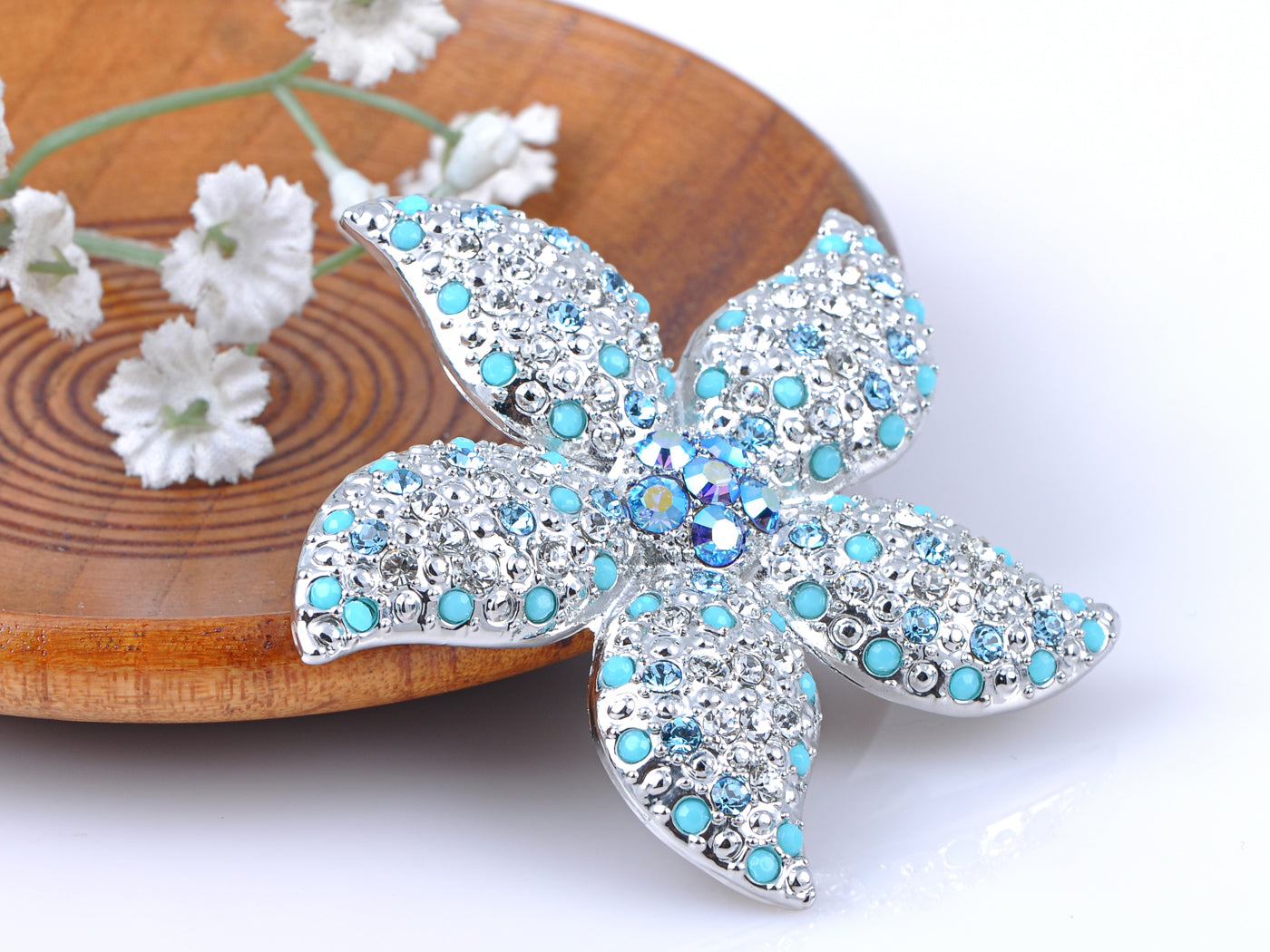 Elements Turquoise Bead Stargazer Lily Flower Pin Brooch