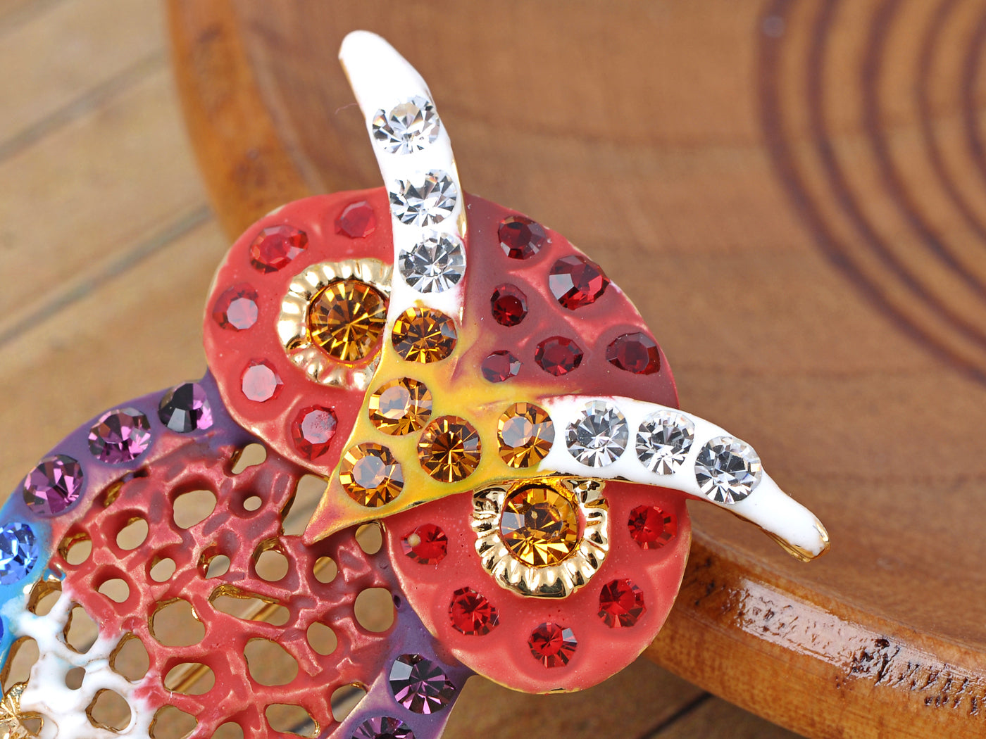 Elements Colorful Rainbow Pride Perched Staring Owl Pin Brooch