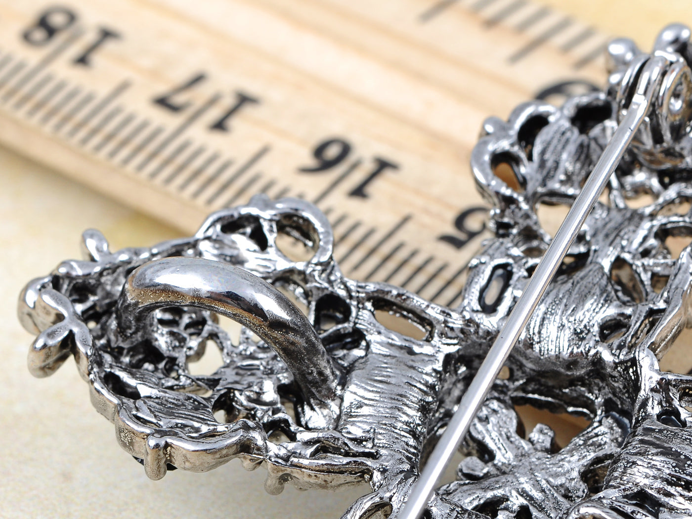 Grey Gothic Cutout Cross Brooch Pin