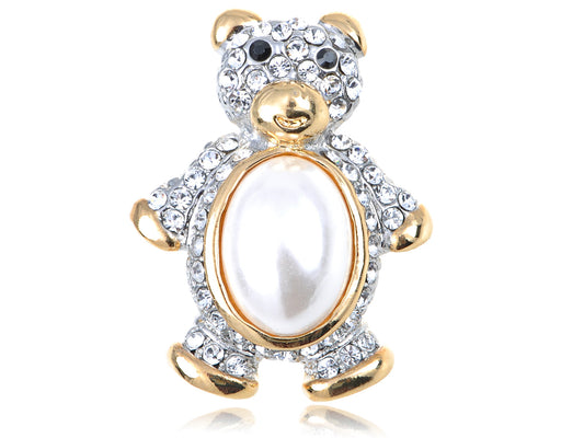 Pearl Teddy Bear Brooch Pin