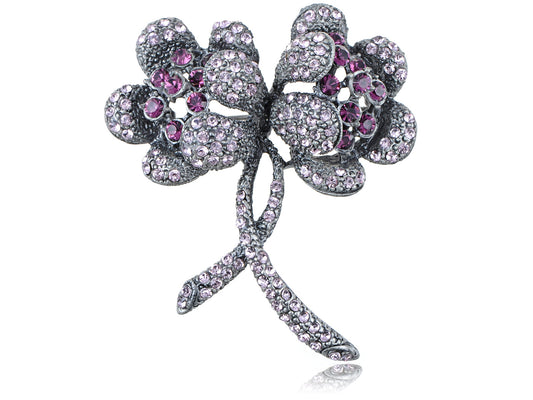 Violet Purple Colored Floral Two Flower Brooch Pin