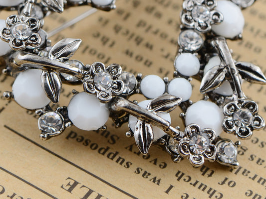 Elements Gun Grey White Bead Heart Wreath Pin Brooch