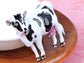 Black White Painted Enamel Farm Animal Cow Bovine Cattle With Bell Brooch Pin