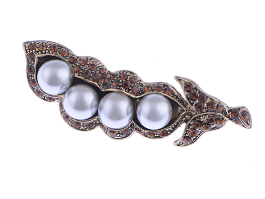 Bronze Topaz Four Pearl Peas In A Pod Brooch