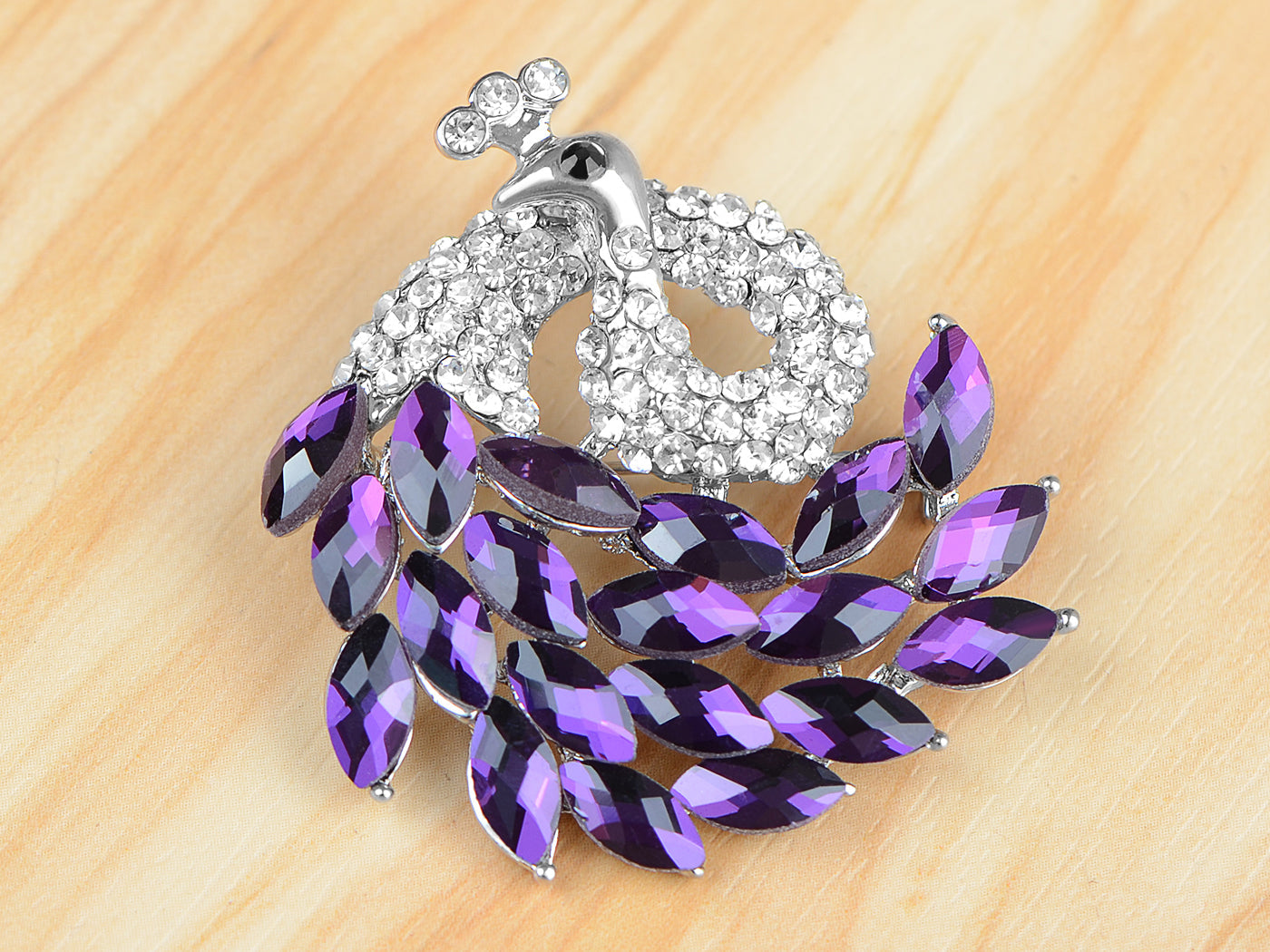 Gold Blue Painted Enamel Peacock Bird Feather Plume Brooch Pin