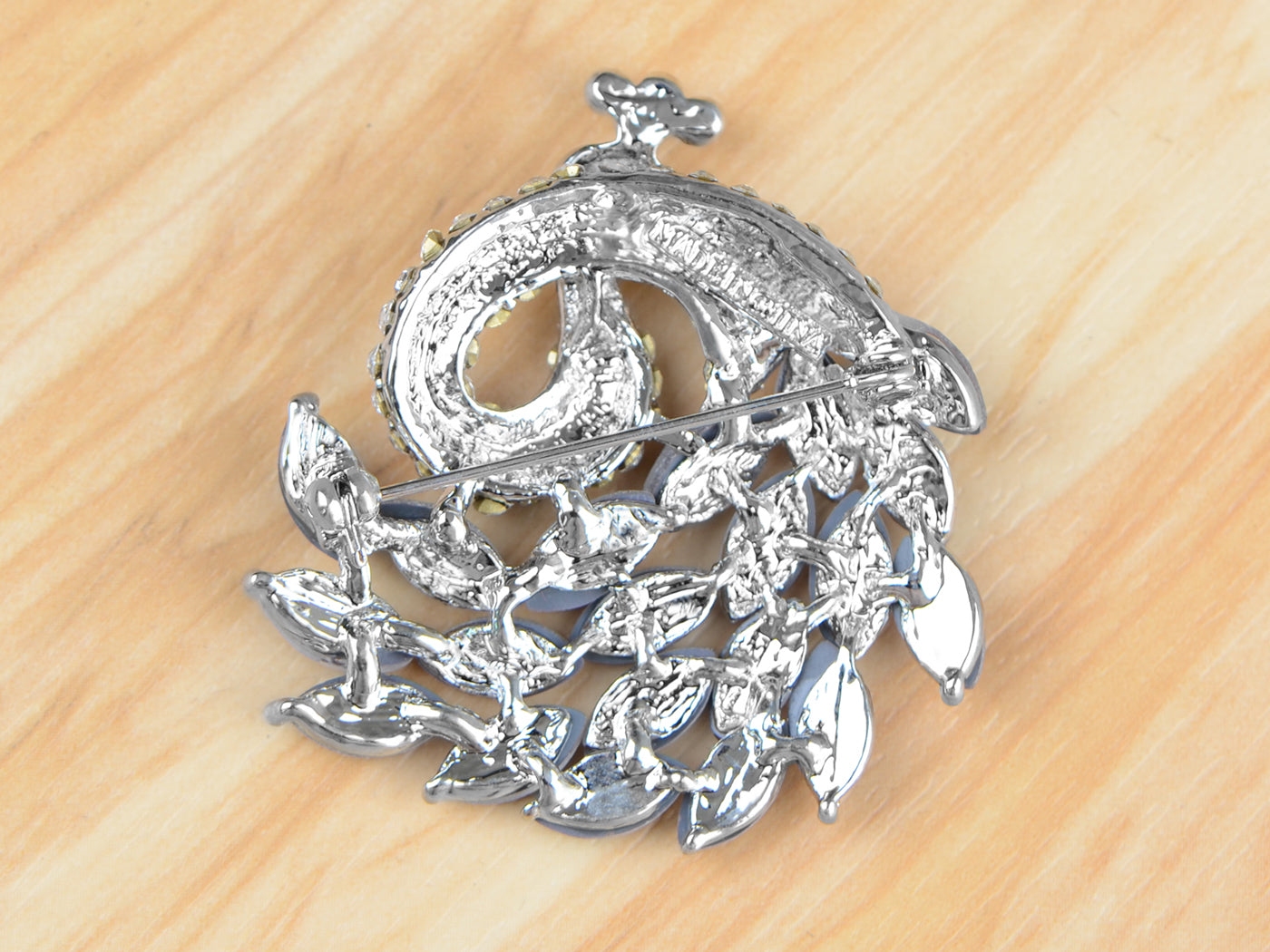 Gold Blue Painted Enamel Peacock Bird Feather Plume Brooch Pin