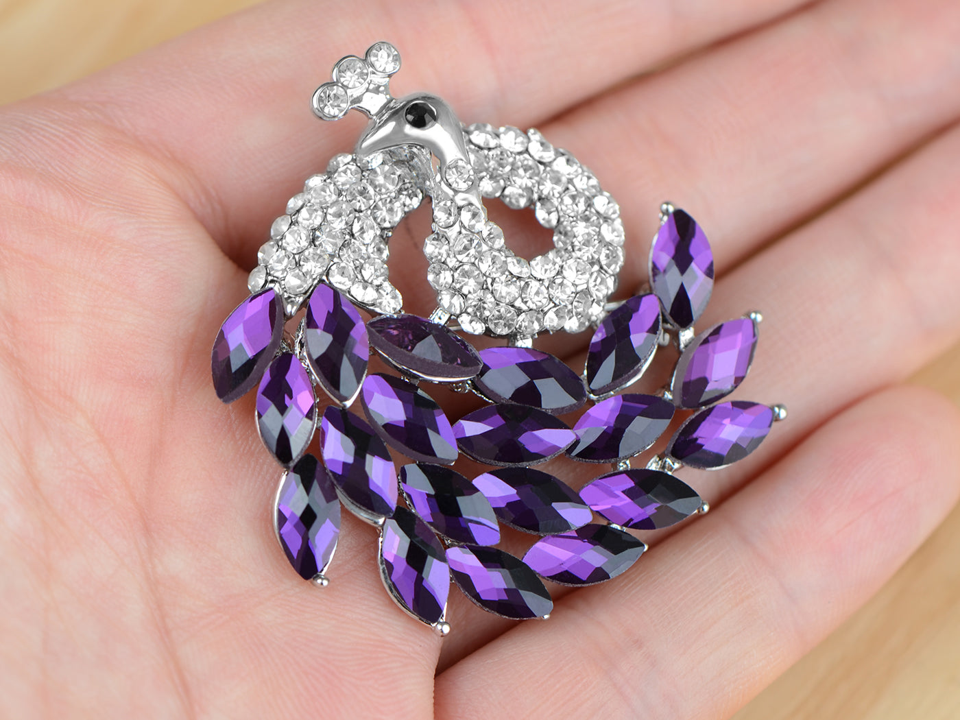 Gold Blue Painted Enamel Peacock Bird Feather Plume Brooch Pin