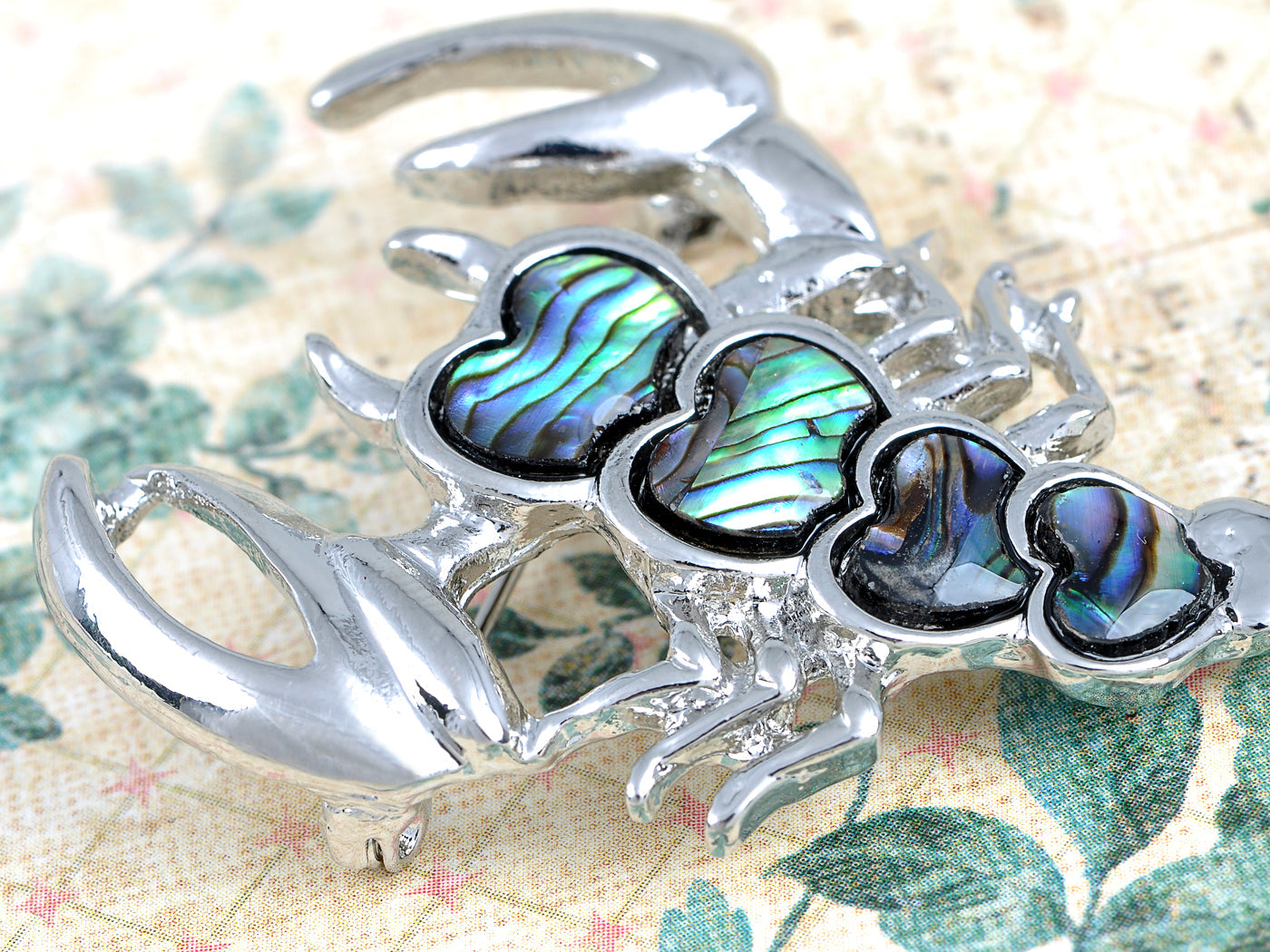 Abalone Colored Heart Scorpio Scorpion Brooch Pin