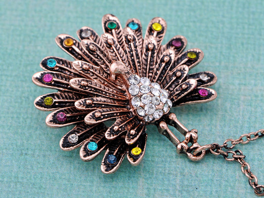 Dangling Flower Multicolored Copper Peacock Brooch