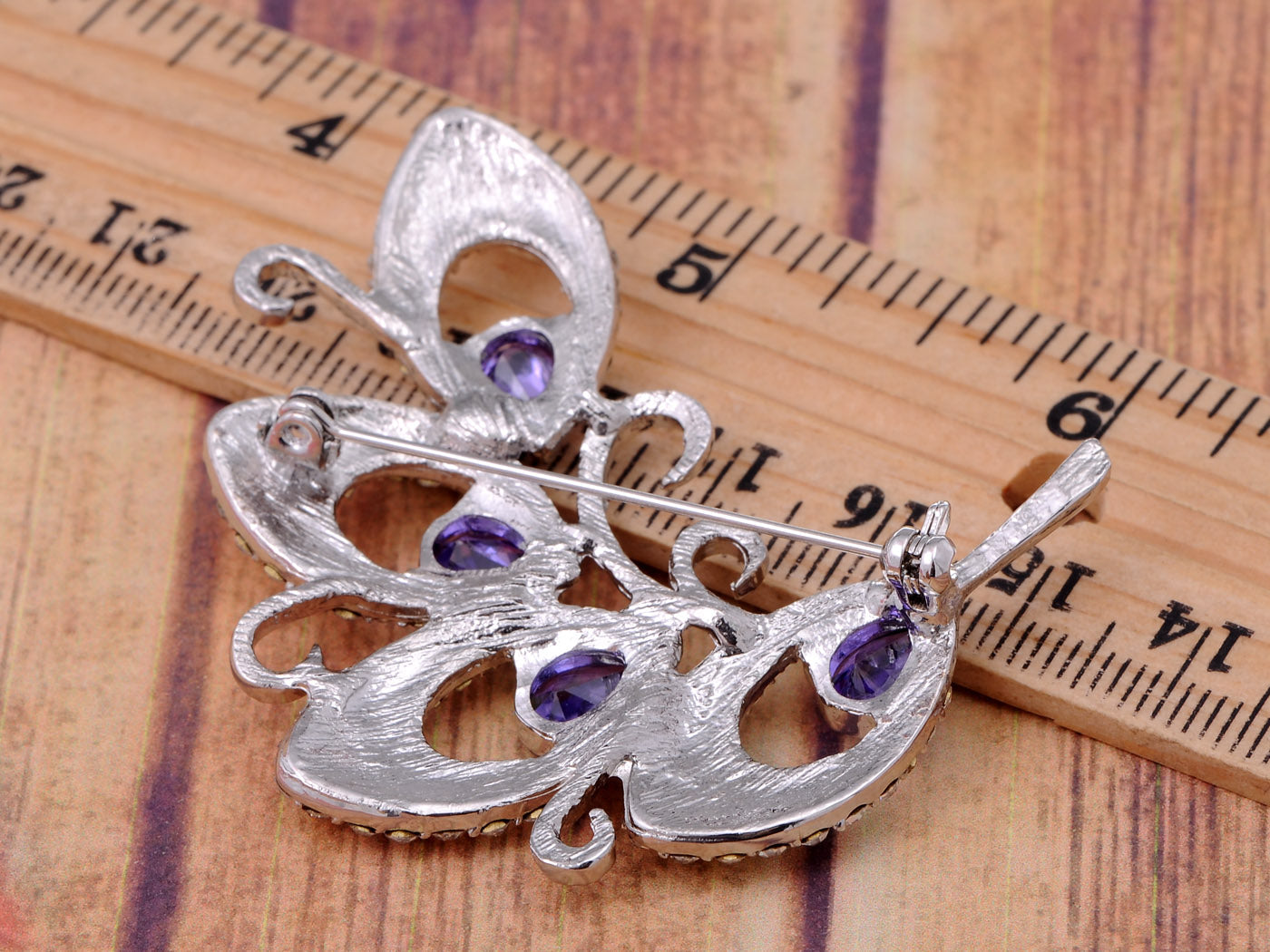 Amethyst Teardrop Cut Abstract Swirl Of Leaves Pin Brooch