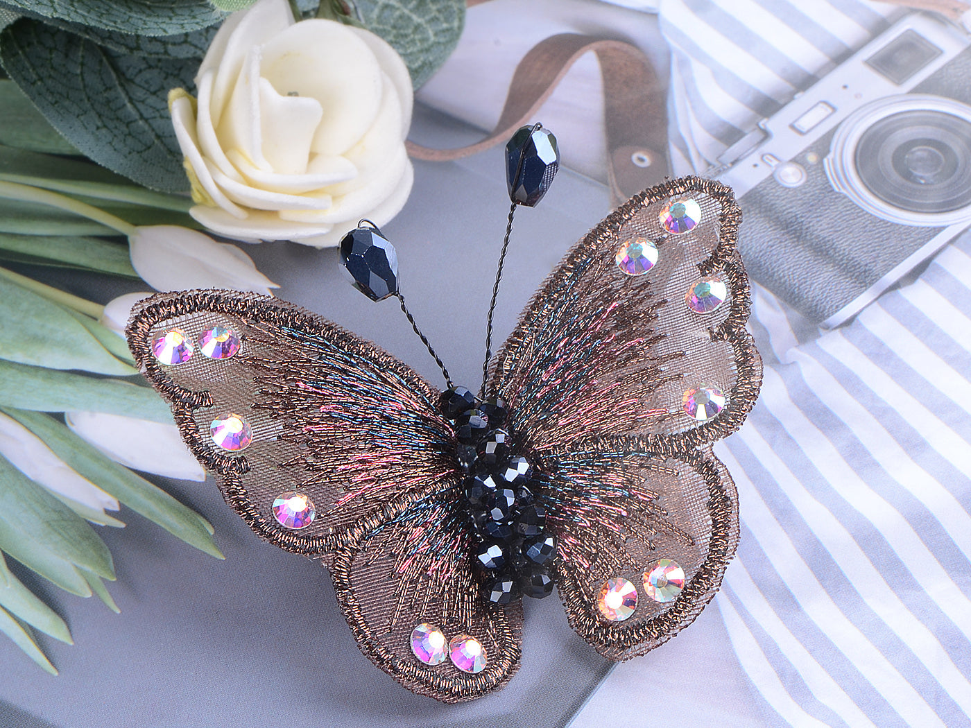 Embroidered Winged Monarch Butterfly Jewelry Brooch Pin