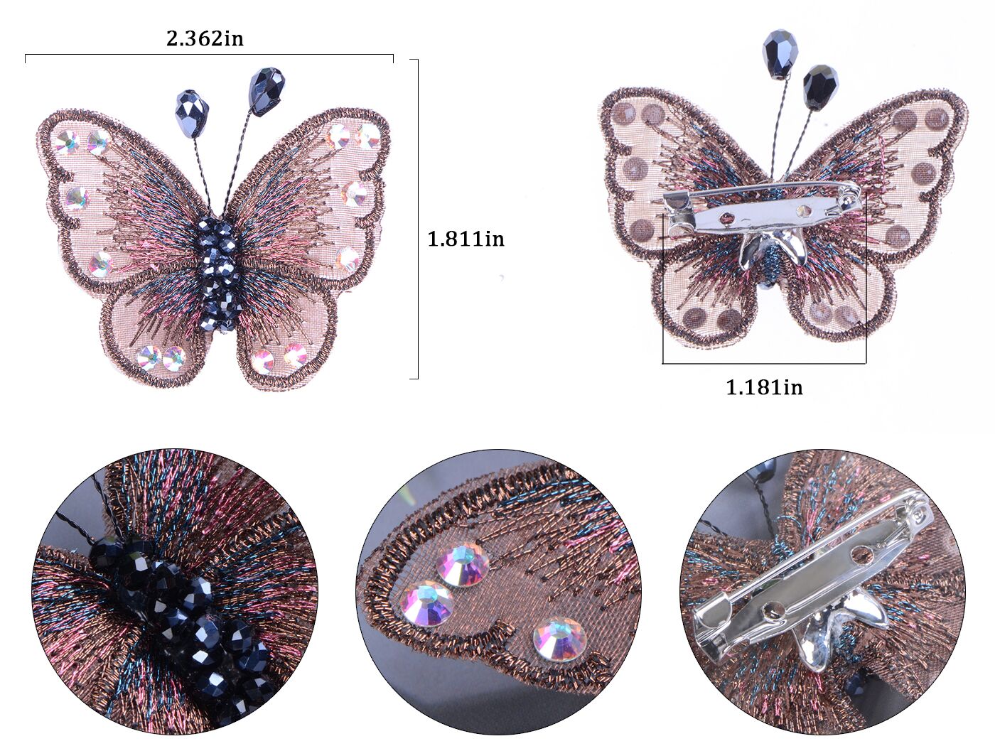 Embroidered Winged Monarch Butterfly Jewelry Brooch Pin