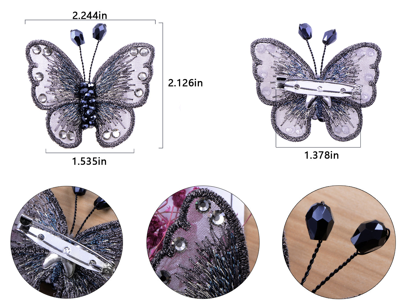 Embroidered Winged Monarch Butterfly Jewelry Brooch Pin