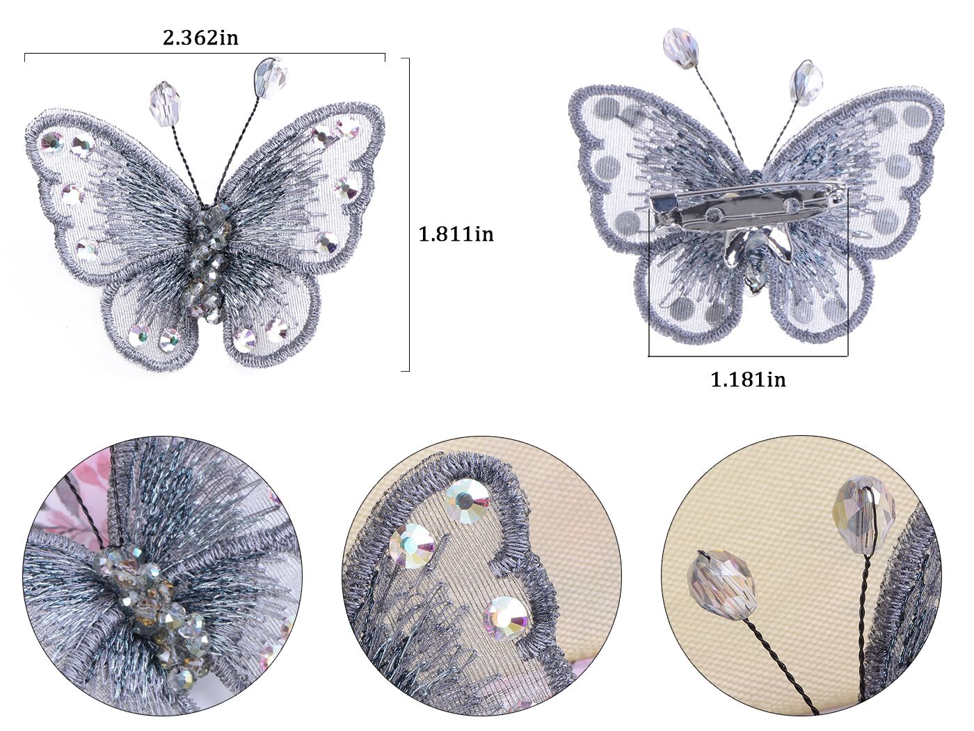 Embroidered Winged Monarch Butterfly Jewelry Brooch Pin