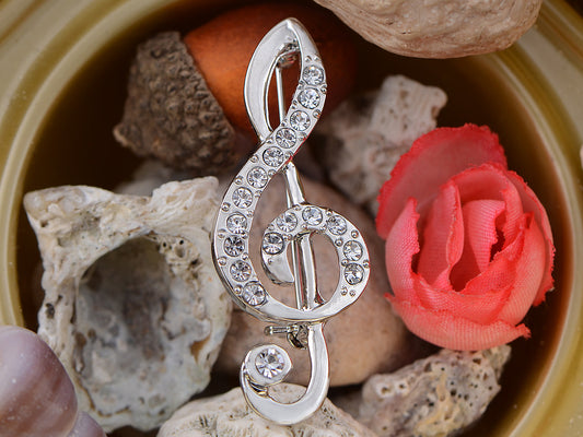 Treble Clef Music Note Silver Tone Brooch Pin