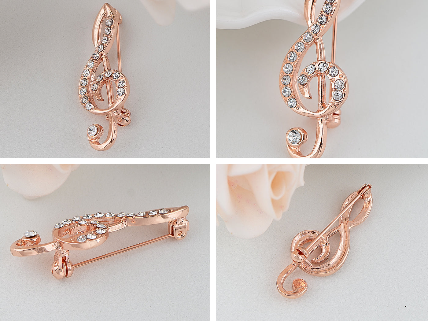 Treble Clef Music Note Silver Tone Brooch Pin