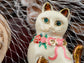 Cream Black Hand Paint Enamel Bow Tie Bobble Head Kitty Cat Pin Brooch