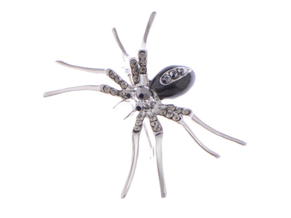 Alilang Silvery Tone Clear Crystal Colored Rhinestones Black Creepy Spider Bug Brooch Pin, Black & Silver