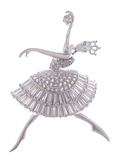 Alilang Fashion Gold Elegant Ballerina Dancing Women Crystal Rhinestone Brooch Pin Cubic Zirconia