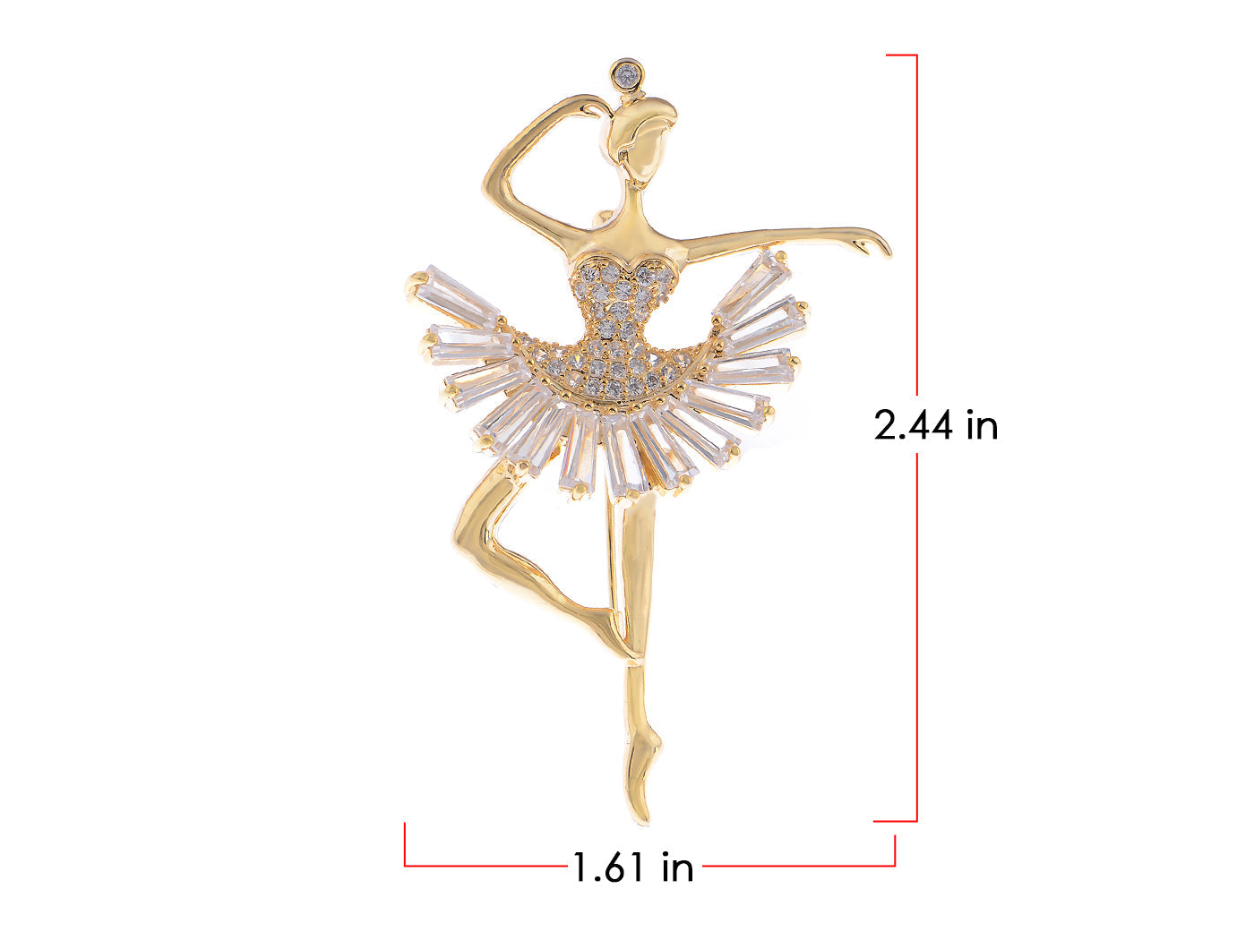 Alilang Fashion Gold Elegant Ballerina Dancing Women Crystal Rhinestone Brooch Pin Cubic Zirconia