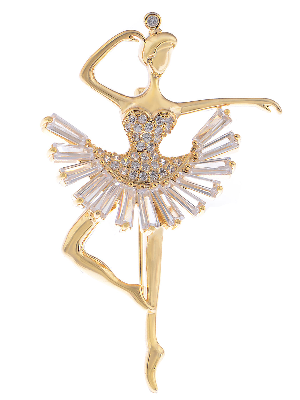 Alilang Fashion Gold Elegant Ballerina Dancing Women Crystal Rhinestone Brooch Pin Cubic Zirconia