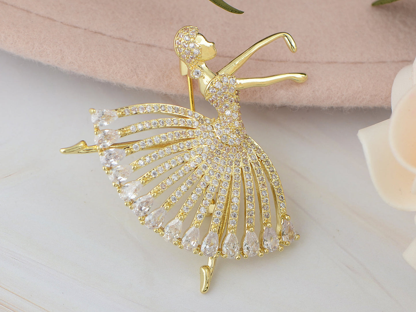 Alilang Zirconia Cubic Shining Crystal Girl Ballet Dancer Ball Gown Dress Brooch Pin for Women Lady Shirt Suit Coat Pin