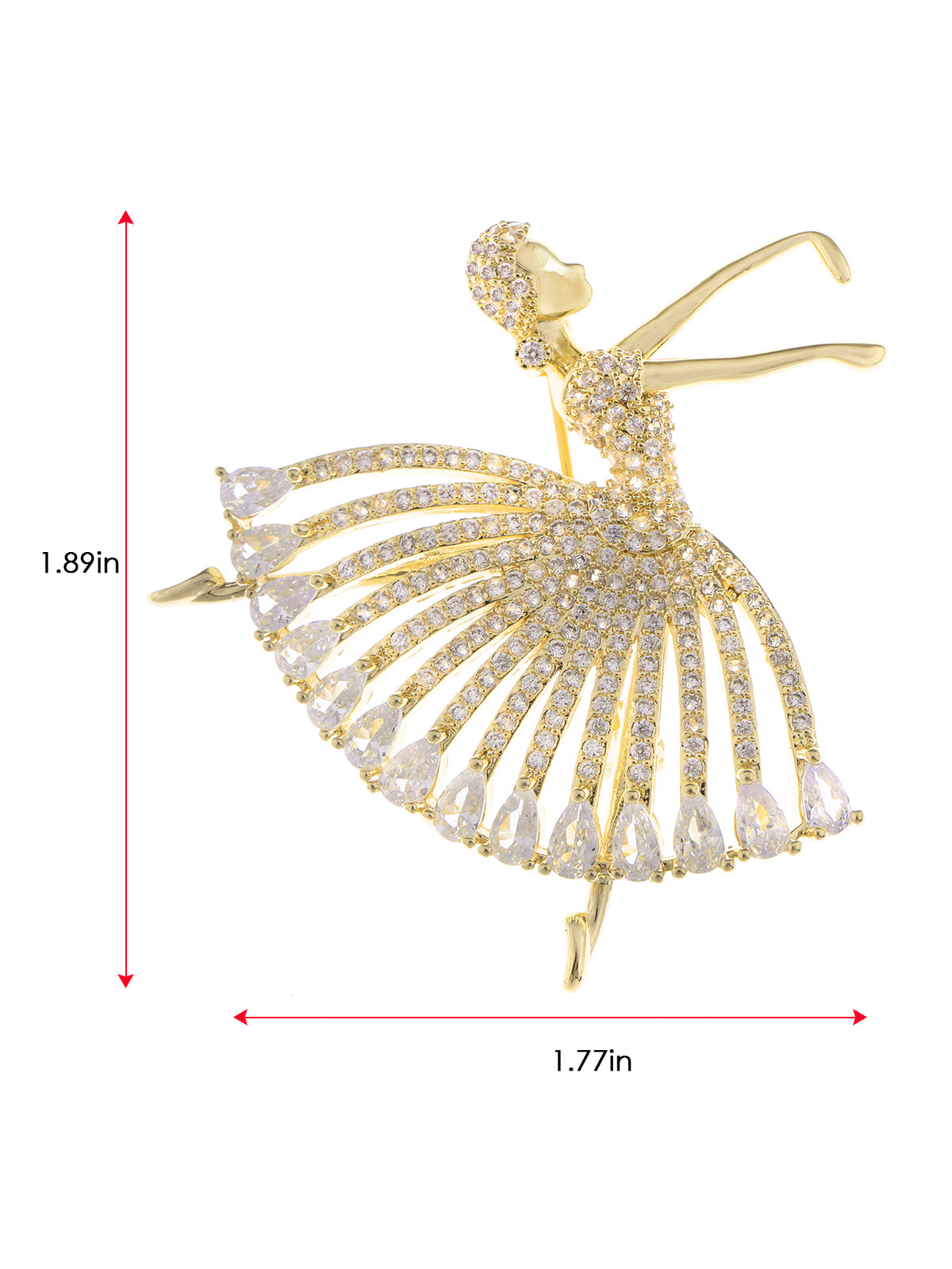 Alilang Zirconia Cubic Shining Crystal Girl Ballet Dancer Ball Gown Dress Brooch Pin for Women Lady Shirt Suit Coat Pin