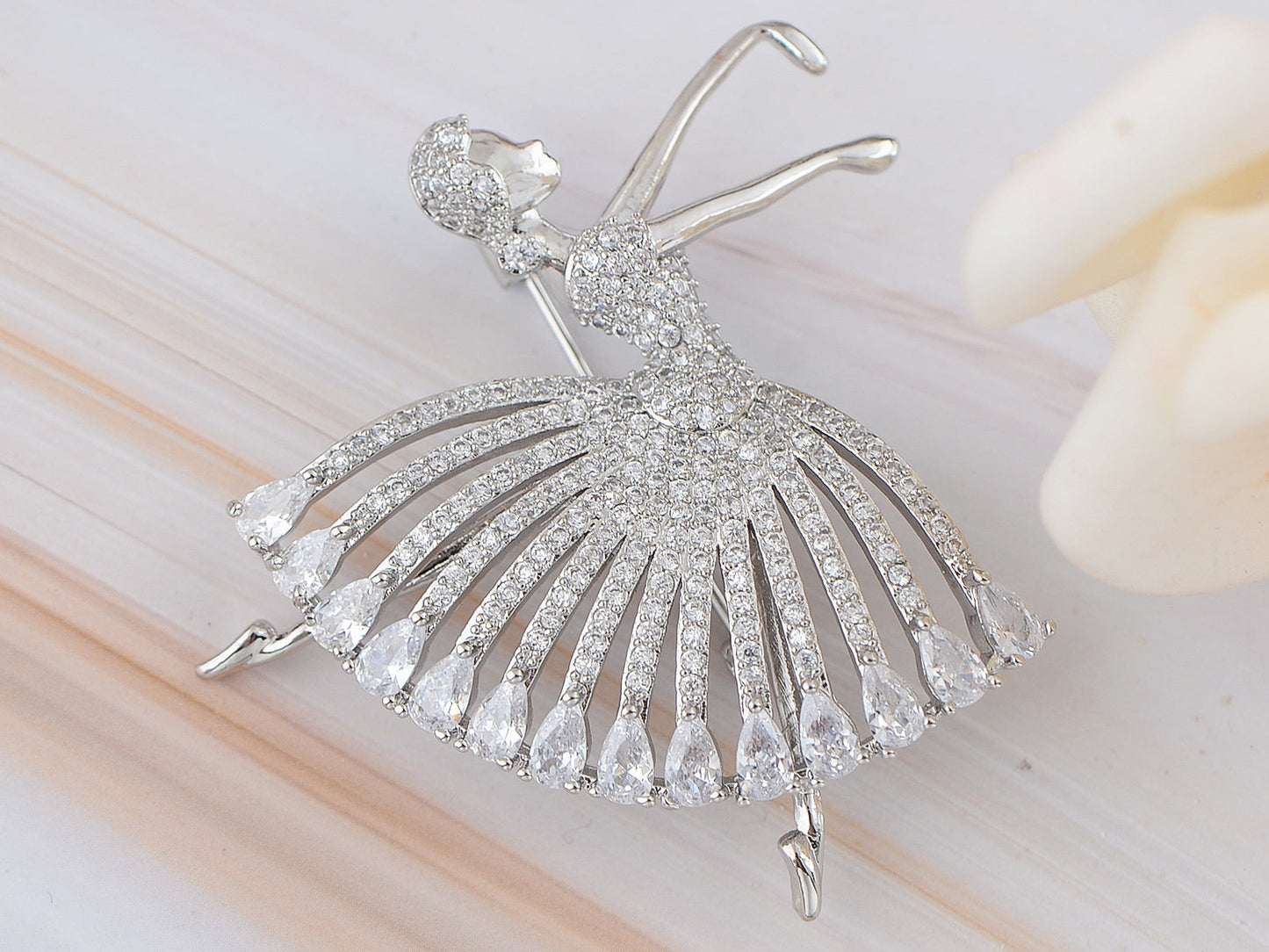 Alilang Zirconia Cubic Shining Crystal Girl Ballet Dancer Ball Gown Dress Brooch Pin for Women Lady Shirt Suit Coat Pin