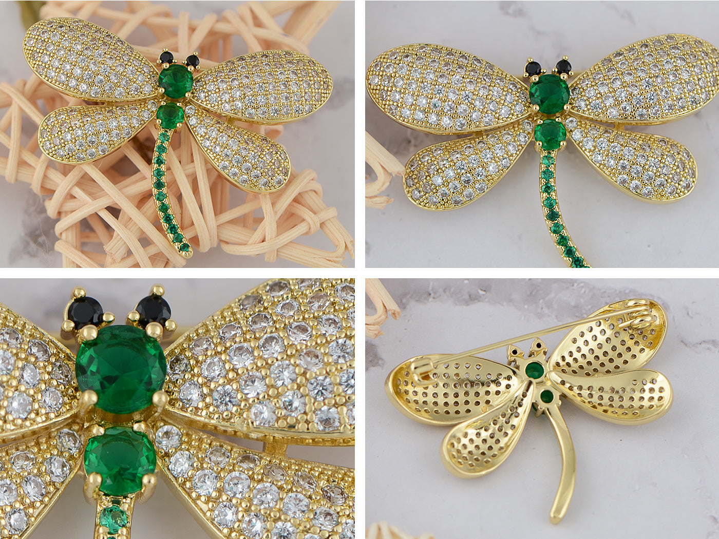 Crystal Shine Amethyst Dragonfly Bug Brooch Pin