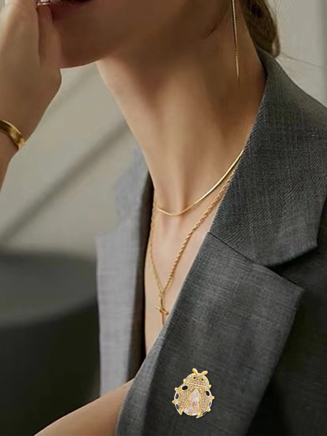 Peridot Green Ladybug Fly Insect Jewelry Brooch Pin