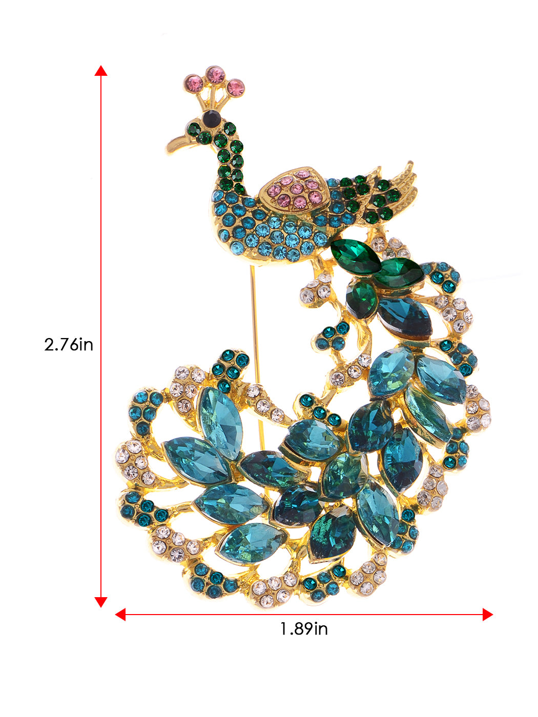 Gold Blue Painted Enamel Peacock Bird Feather Plume Brooch Pin