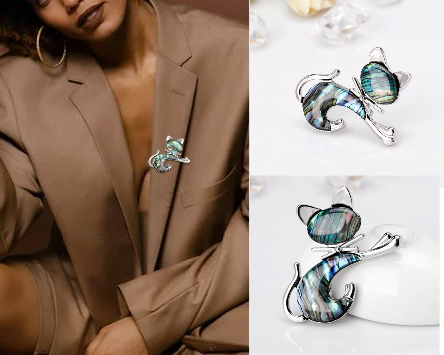 Emerald Green Halloween Black Panther Kitty Cat Kitten Brooch Pin