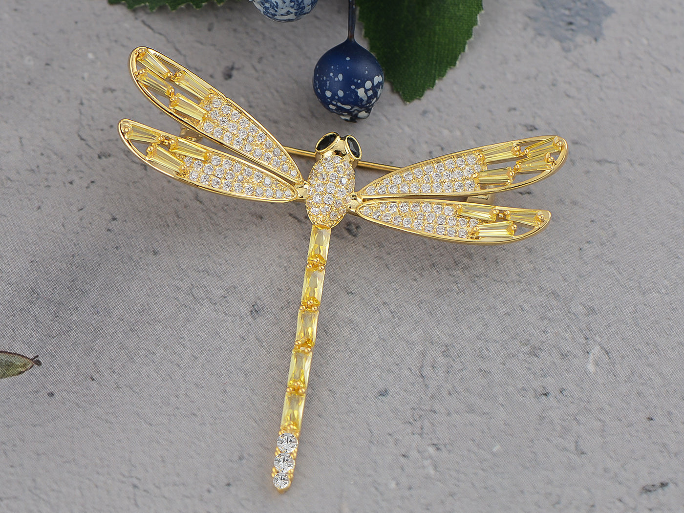 Light Topaz Dragonfly Insect Brooch Pin