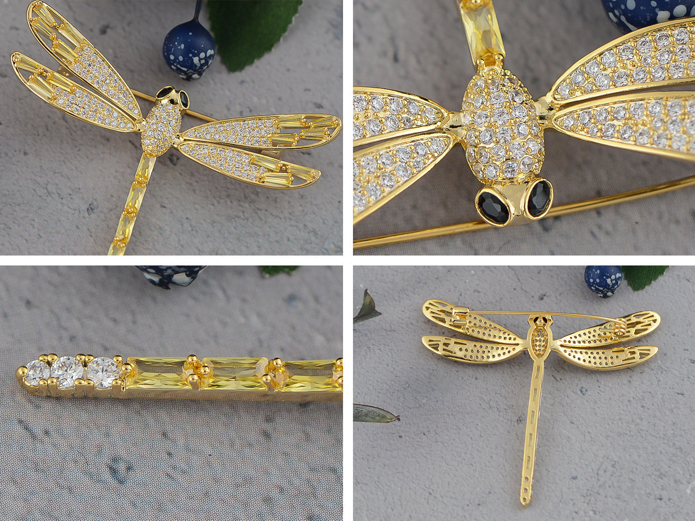 Light Topaz Dragonfly Insect Brooch Pin