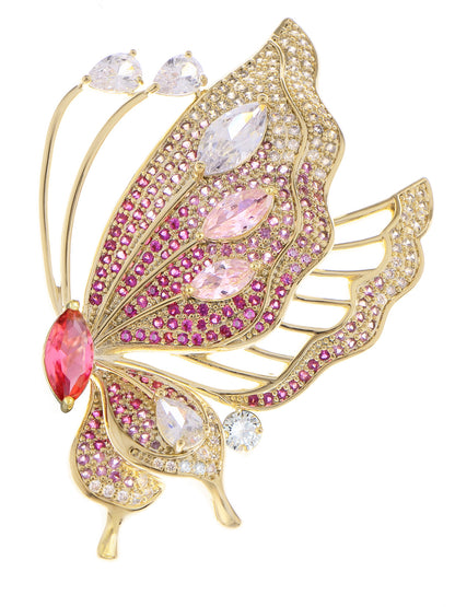 Pink Big Butterfly Asymmetrical Tail Wings Brooch Pin