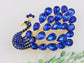Gold Blue Painted Enamel Peacock Bird Feather Plume Brooch Pin