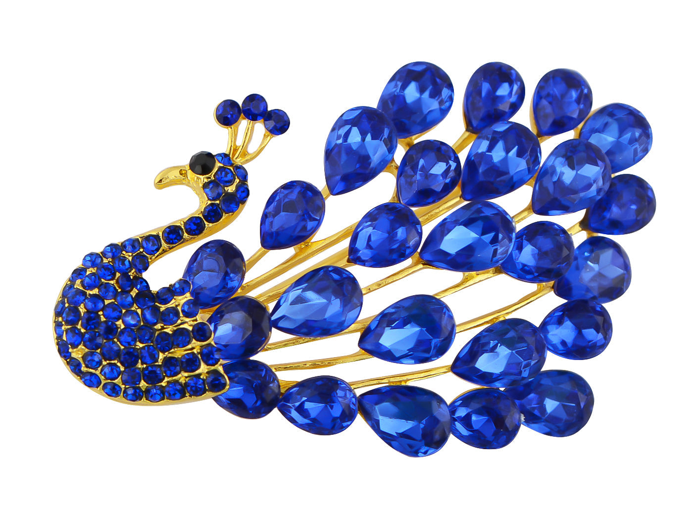 Gold Blue Painted Enamel Peacock Bird Feather Plume Brooch Pin