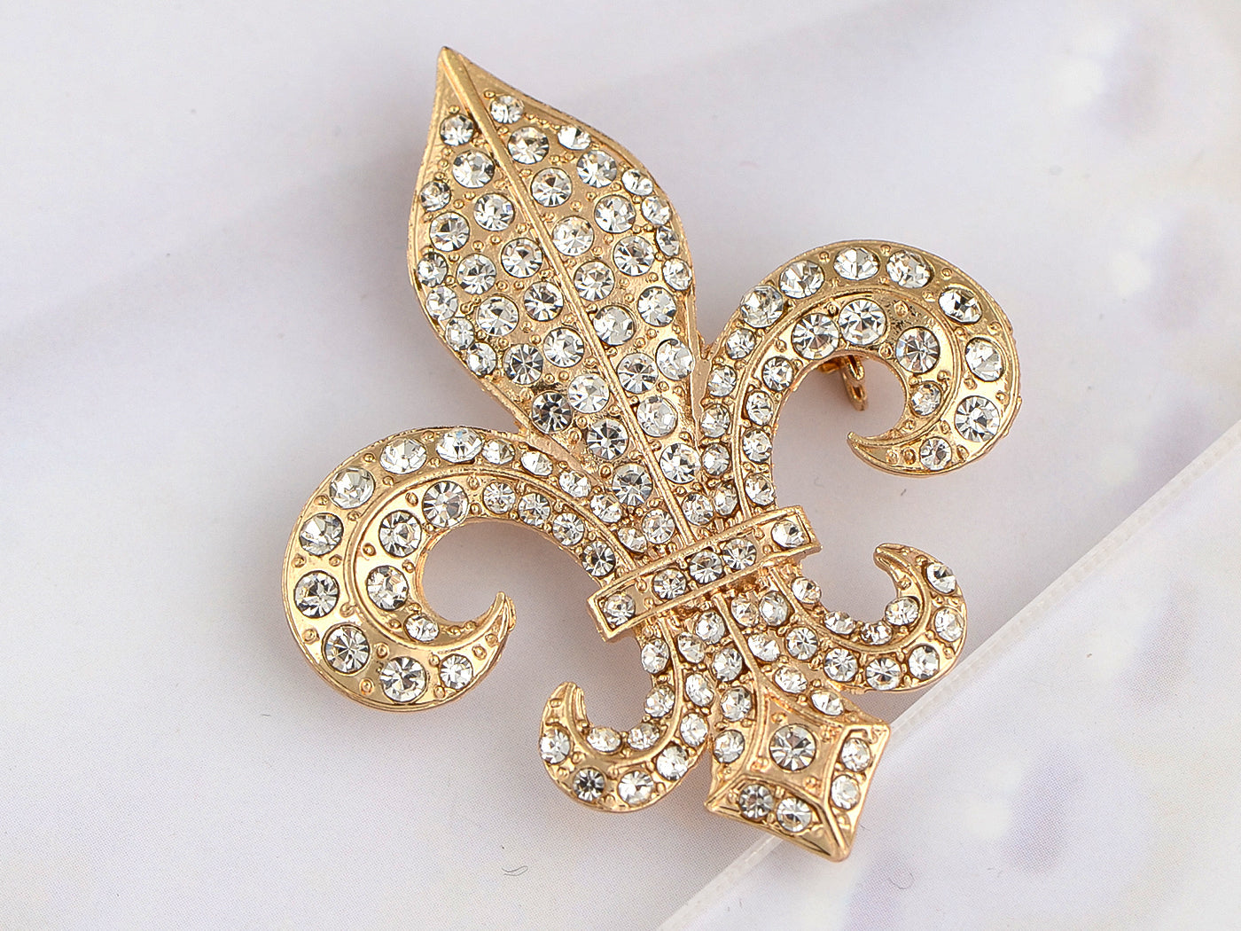 Alilang Golden Tone Sparkly Clear Crystal Rhinestones Royal Fleur De Lis Lily Brooch Pin