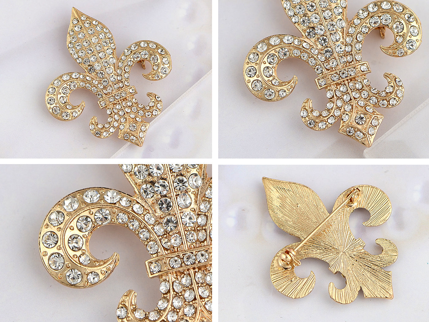 Alilang Golden Tone Sparkly Clear Crystal Rhinestones Royal Fleur De Lis Lily Brooch Pin